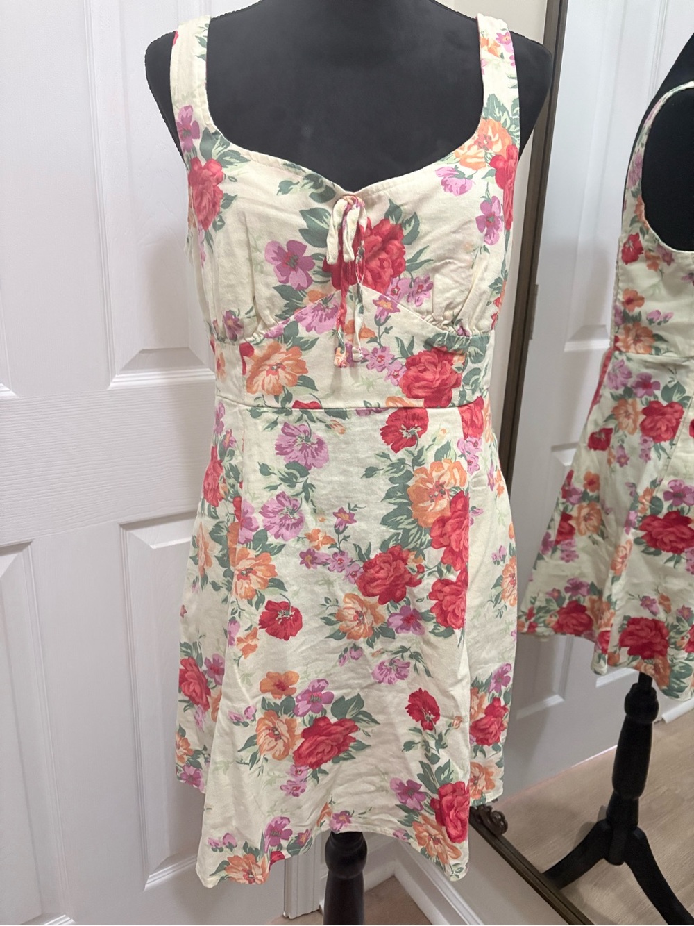 NWT | Old Navy Cream Mini Dress with Pink, Red & Orange Floral Print